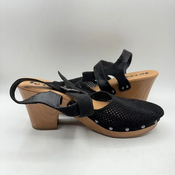 Korks Black Perforated Fabric Wood Block Heel Clog Sandals KR0002609 Size 10M - Picture 5 of 9